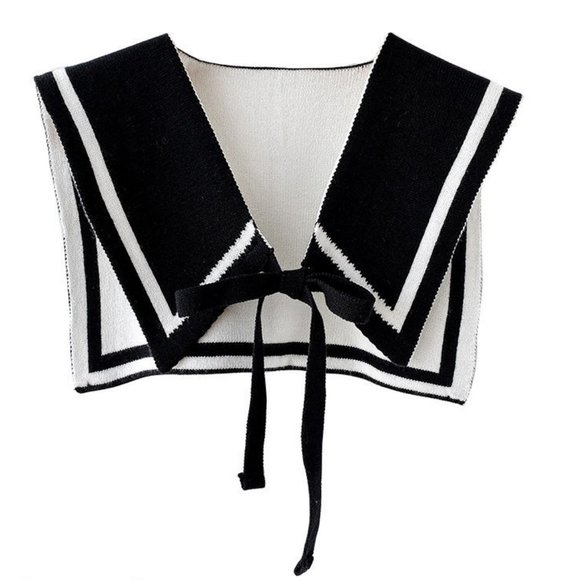 faux detachable black and white tie-on sailor collar - Picture 1 of 5